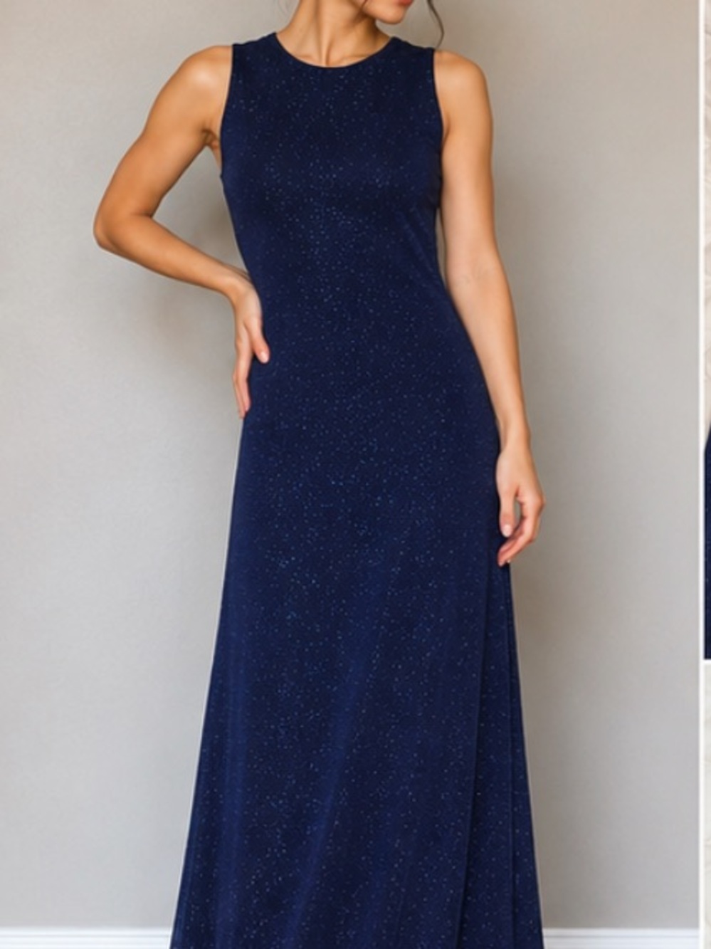 Vintage Marian & Maaral Navy Blue Glitter Sparkle Maxi Dress Size S